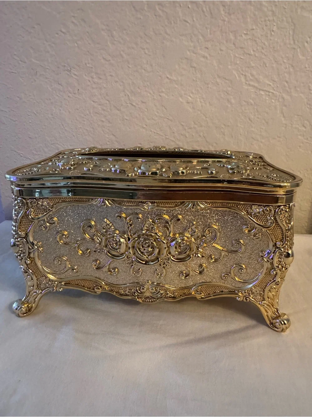 Ornate Gold Tissue Box Cover - Decorative Home Accent